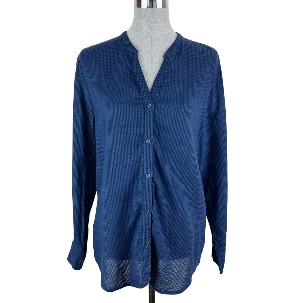 Soft Joie Linen Gingham Blue‎  Button Up Casual Blouse